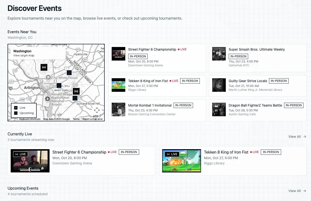 Discover Events Interface